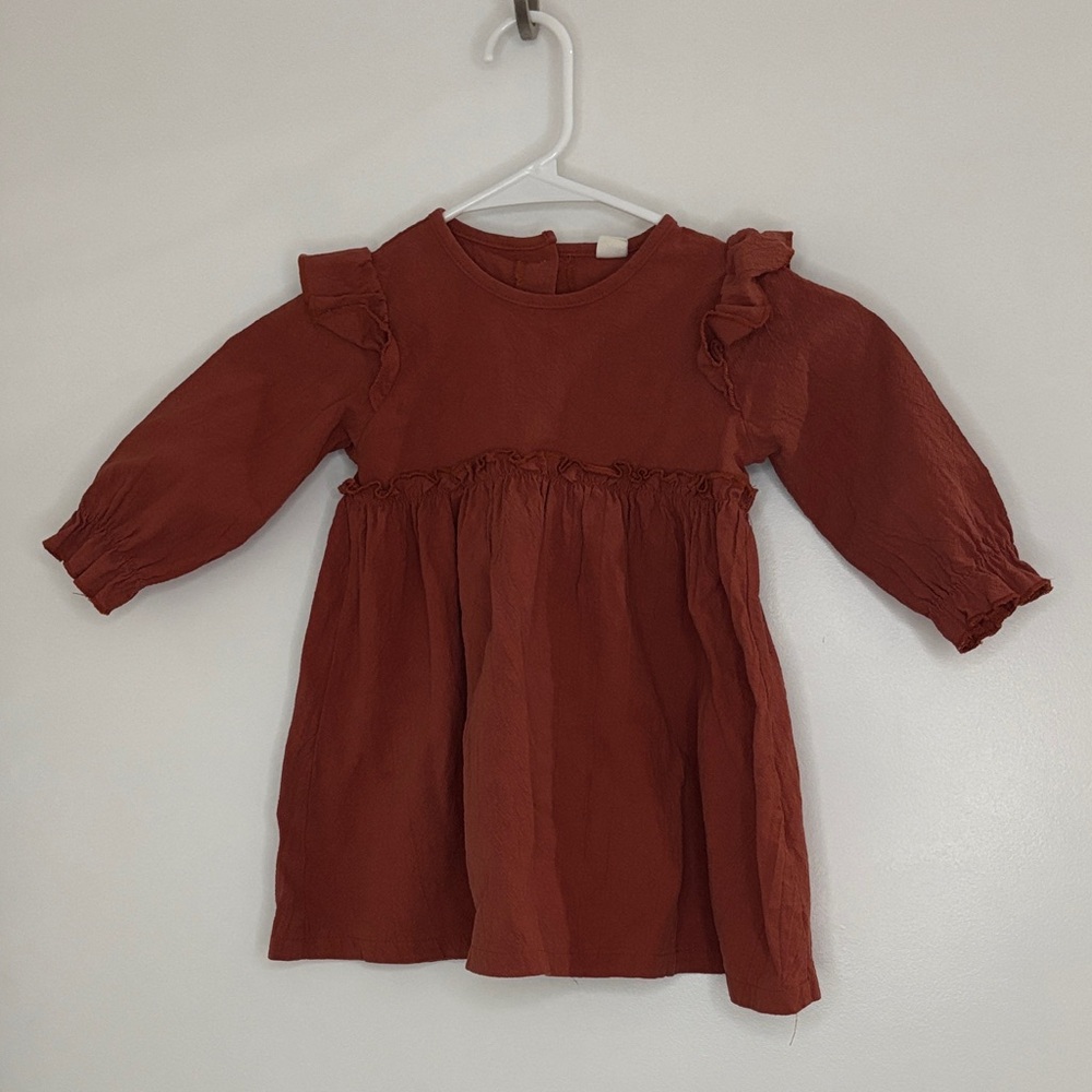 Adorable Ruffle Kids Dress in Warm Brown